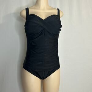 Shore Club Black One Piece Swimsuit Size 18 Ruched Tummy Control